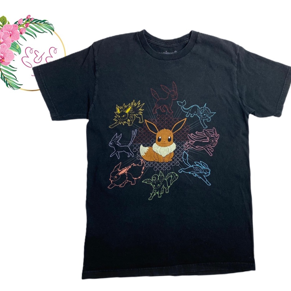 POKEMON Eevee Evolution Graphic Black Tee Small